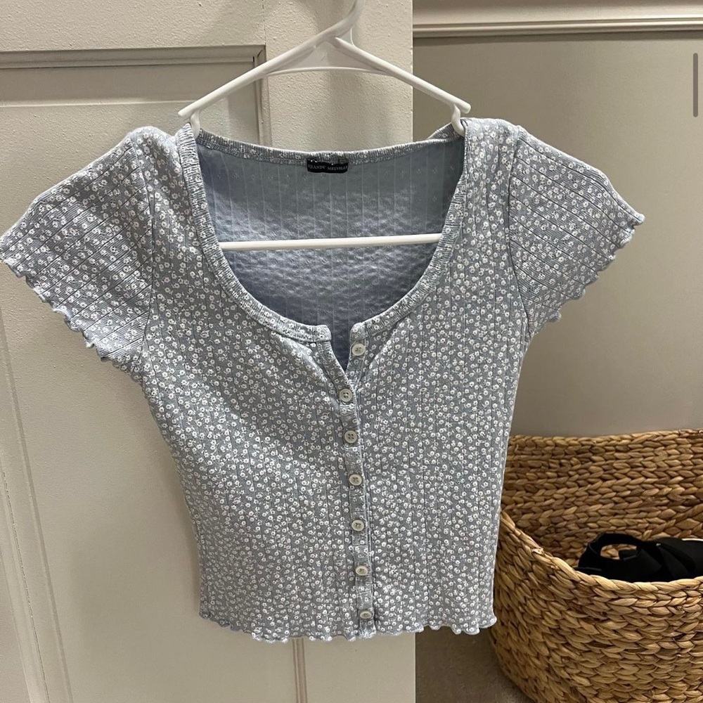 Brandy Melville cute blue and white flower top